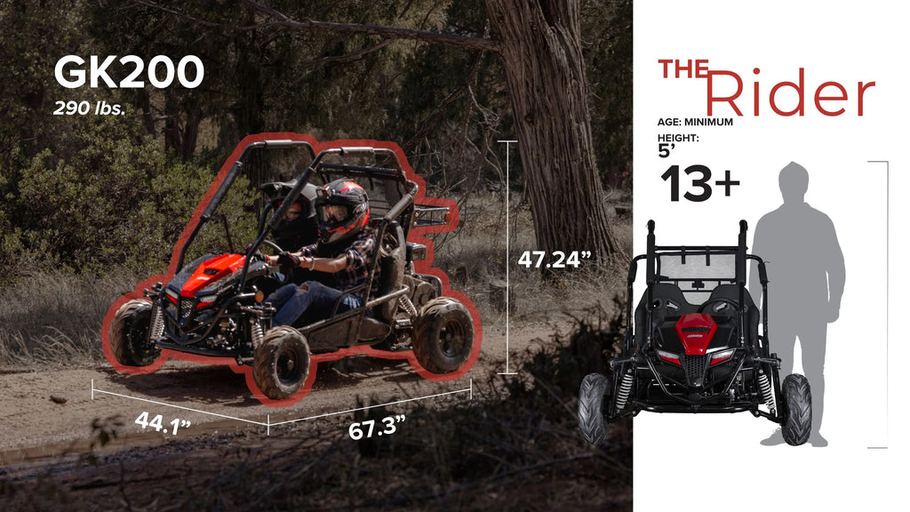 Coleman Powersports GK200 196cc Gas Powered Go-Kart, Two-Seater Off-Road Vehicle Up to 23 MPH, Rugged Suspension, Pull-Start Engine, Ages 13+, Red