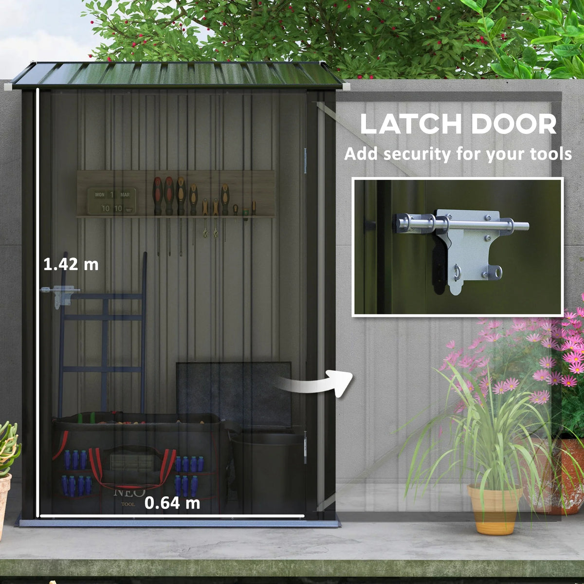 Outsunny 4.6' x 9' Metal Outdoor Storage Shed, Garden Utility Tool House with Double Lockable Doors for Backyard, Patio, Lawn, Garage, White