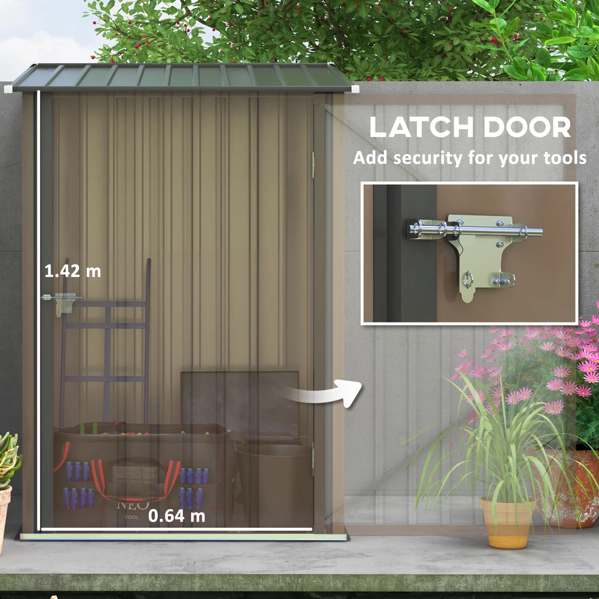 Outsunny 4.6' x 9' Metal Outdoor Storage Shed, Garden Utility Tool House with Double Lockable Doors for Backyard, Patio, Lawn, Garage, White