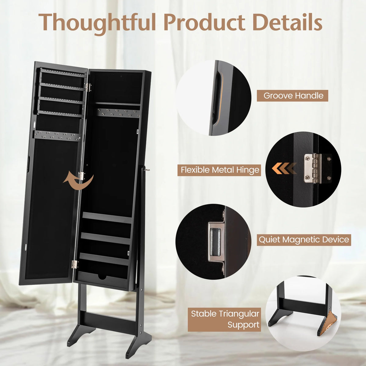 Costway Jewelry Mirrored Cabinet Armoire Organizer Storage Box w/ Stand Christmas Gift