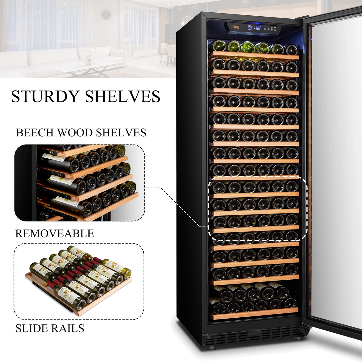 Lanbo 165 Bottle Built-in Black Single Zone Wine Cooler 24 inch Width