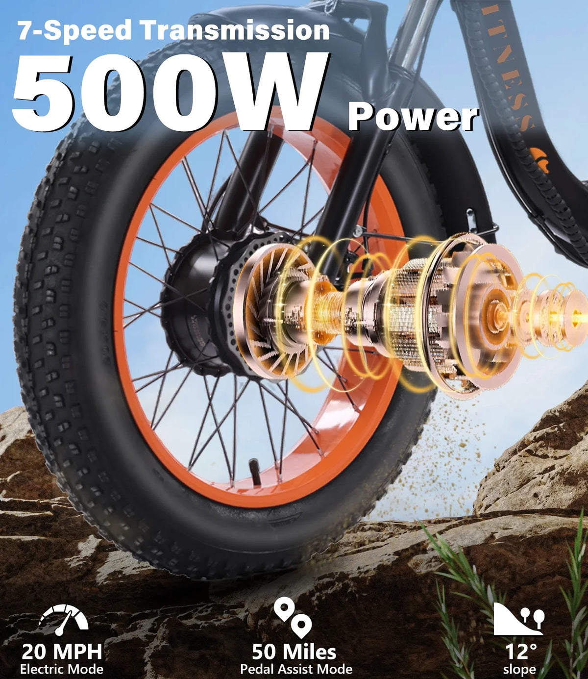 YEBEI Electric Tricycle for Adults Folding E-Trike Motorized Tricycle Electric 3 Wheels Trike Powerful 500W Motor Electric Tricycle 48V15AH Lithium Battery Max 20MPH 20*4.0�� Fat Tire Orange