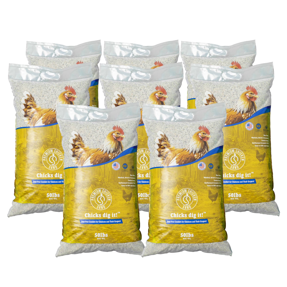 Premium Chicken Sand, Odor Eliminating Bedding for Coops, 50 Lb Bag, 8 Pack