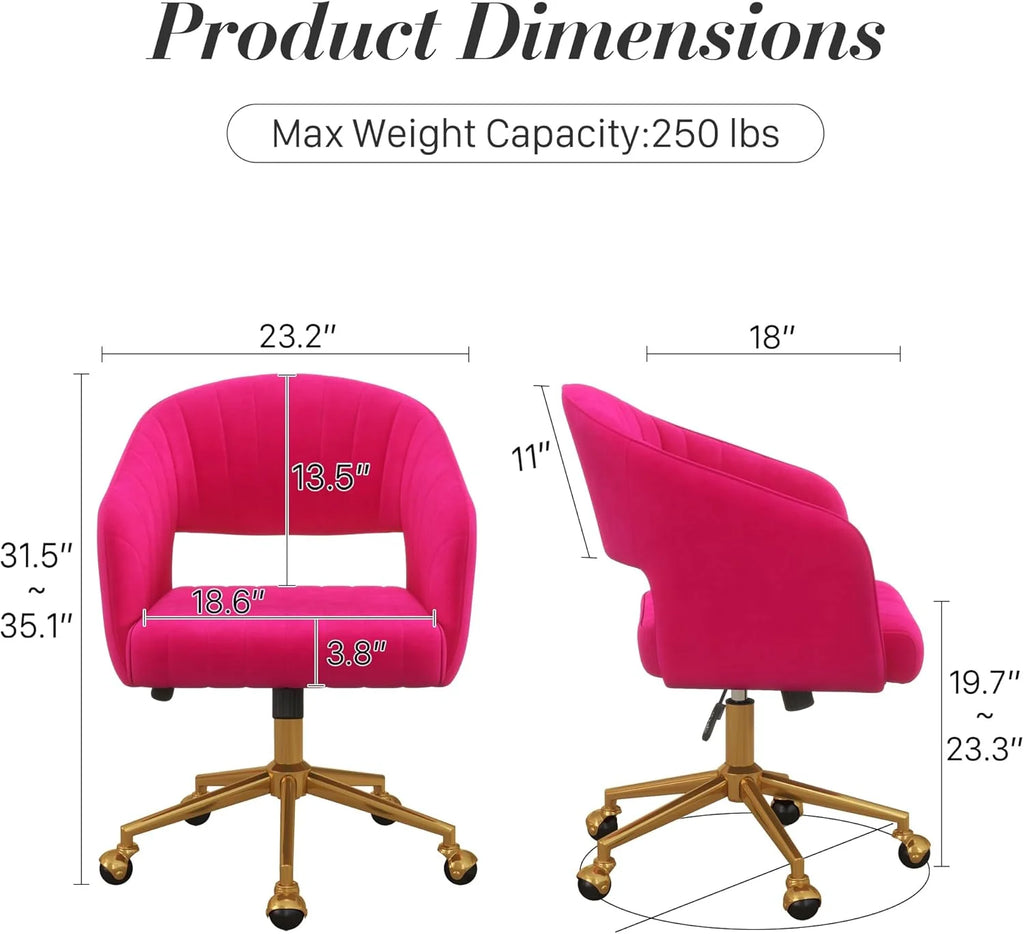 Home Office Swivel Desk Chair, Modern Velvet Vanity Chair, Height Adjustable Armchair with Gold Base, Ergonomic Office Chair for Task Study Computer Room, Beige