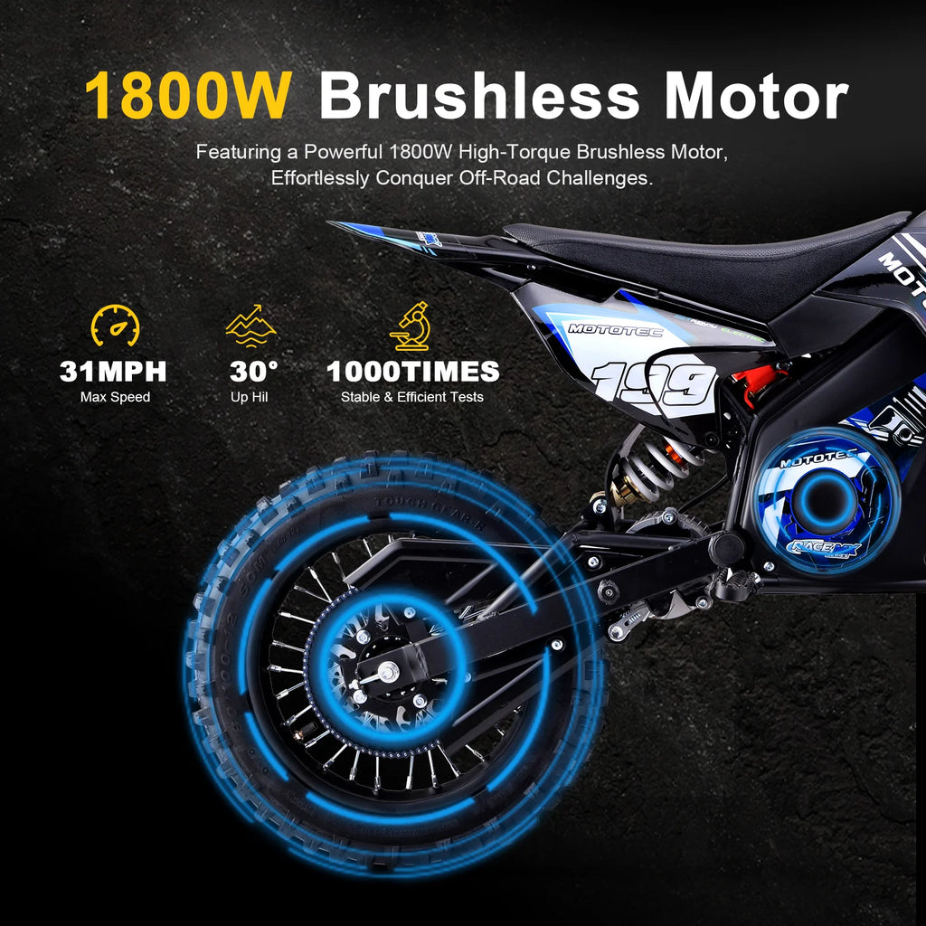 MotoTec 48v Pro Electric Dirt Bike 1800w Lithium Orange