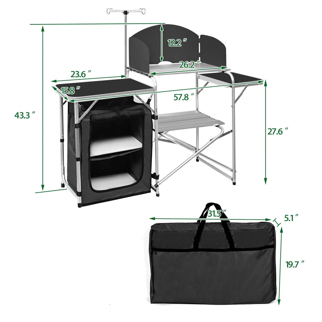 Camping Kitchen Station Aluminum Outdoor Cook Table Camping Table Black