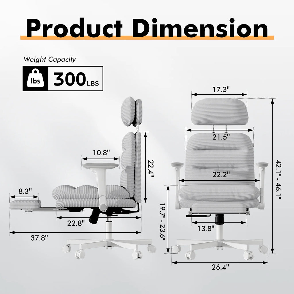 Solfway Criss Cross Chair with Wheels & Flip-up Arms, Executive Office Chair with Foot Rest, Swivel Cross Legged Office Chair, White Corduroy Fabric Comfy Computer Desk Chair, Vanity Chair for Home
