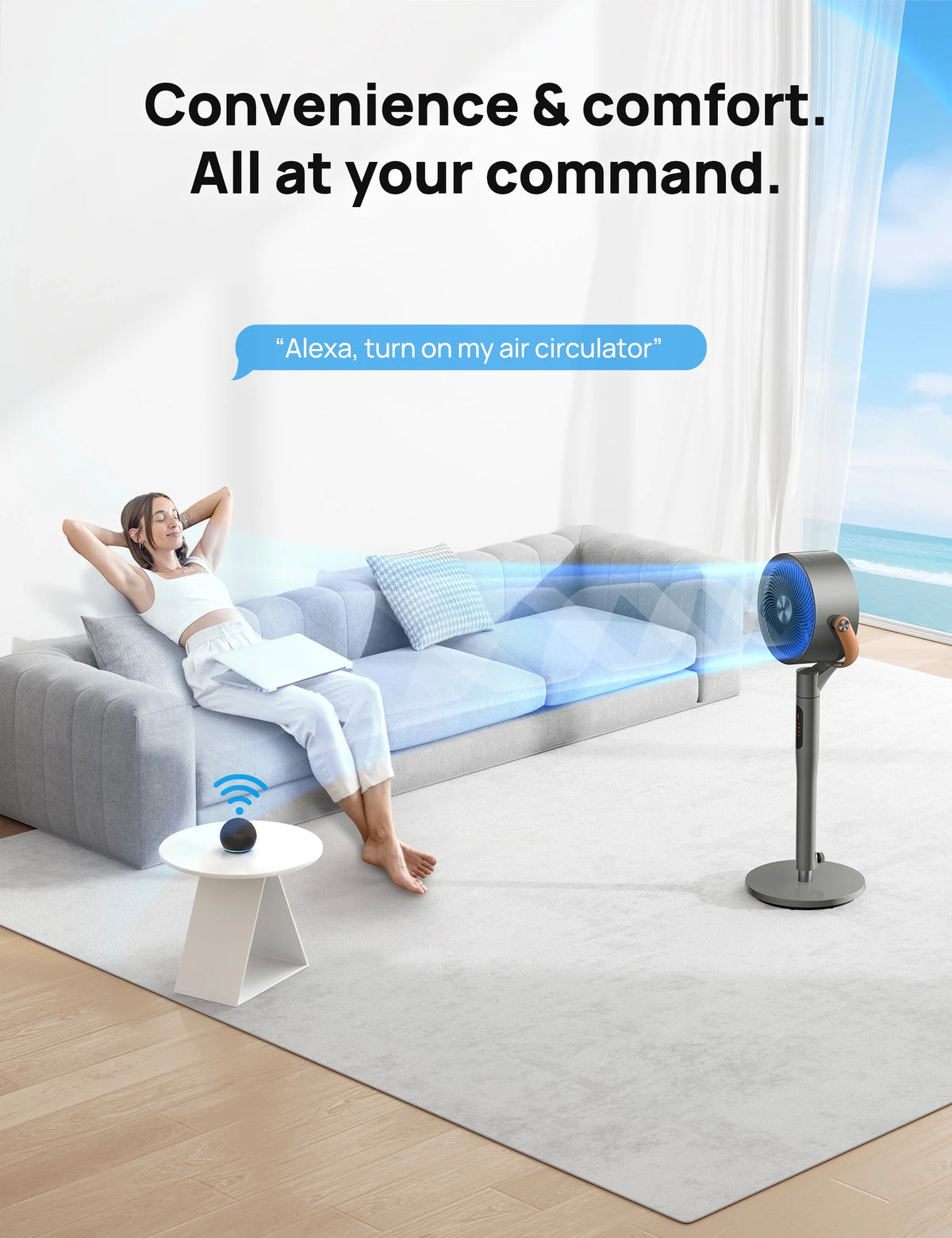 Dreo Pedestal Fan with Remote, 43'' Quiet Standing Fan for Home Bedroom, 120��+105�� Smart Oscillating Floor Fans with Wi-Fi/Voice Control, Works with Alexa/Google, 6 Modes, 8 Speeds, 12H Timer