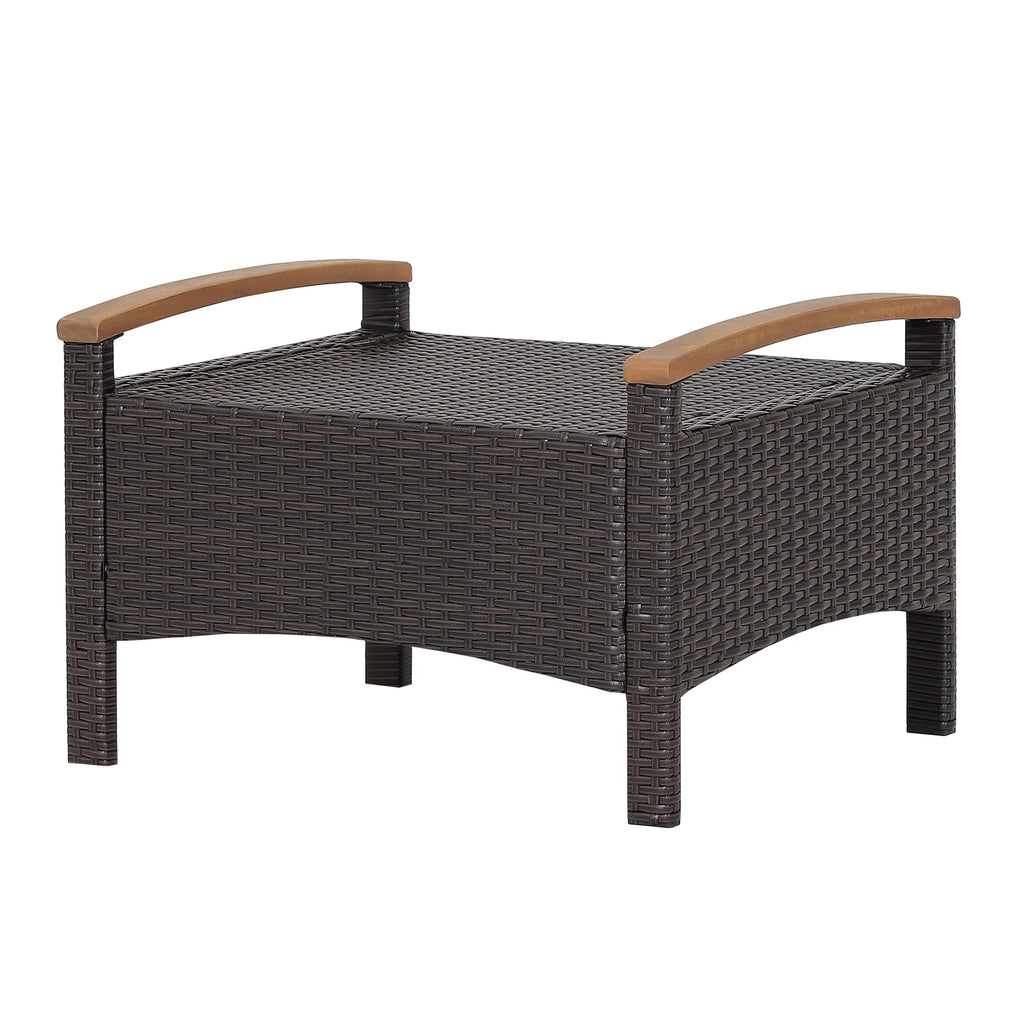 Costway Set of 2 Patio Rattan Ottoman Footrest Cushions Wooden Handle Beige