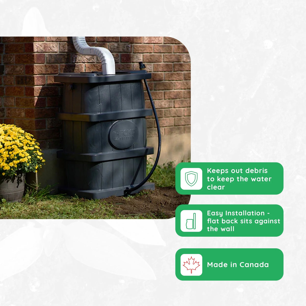 FCMP Outdoor WG4000-GRY Home Outdoor Wood Grain Rain Water Catcher Barrel