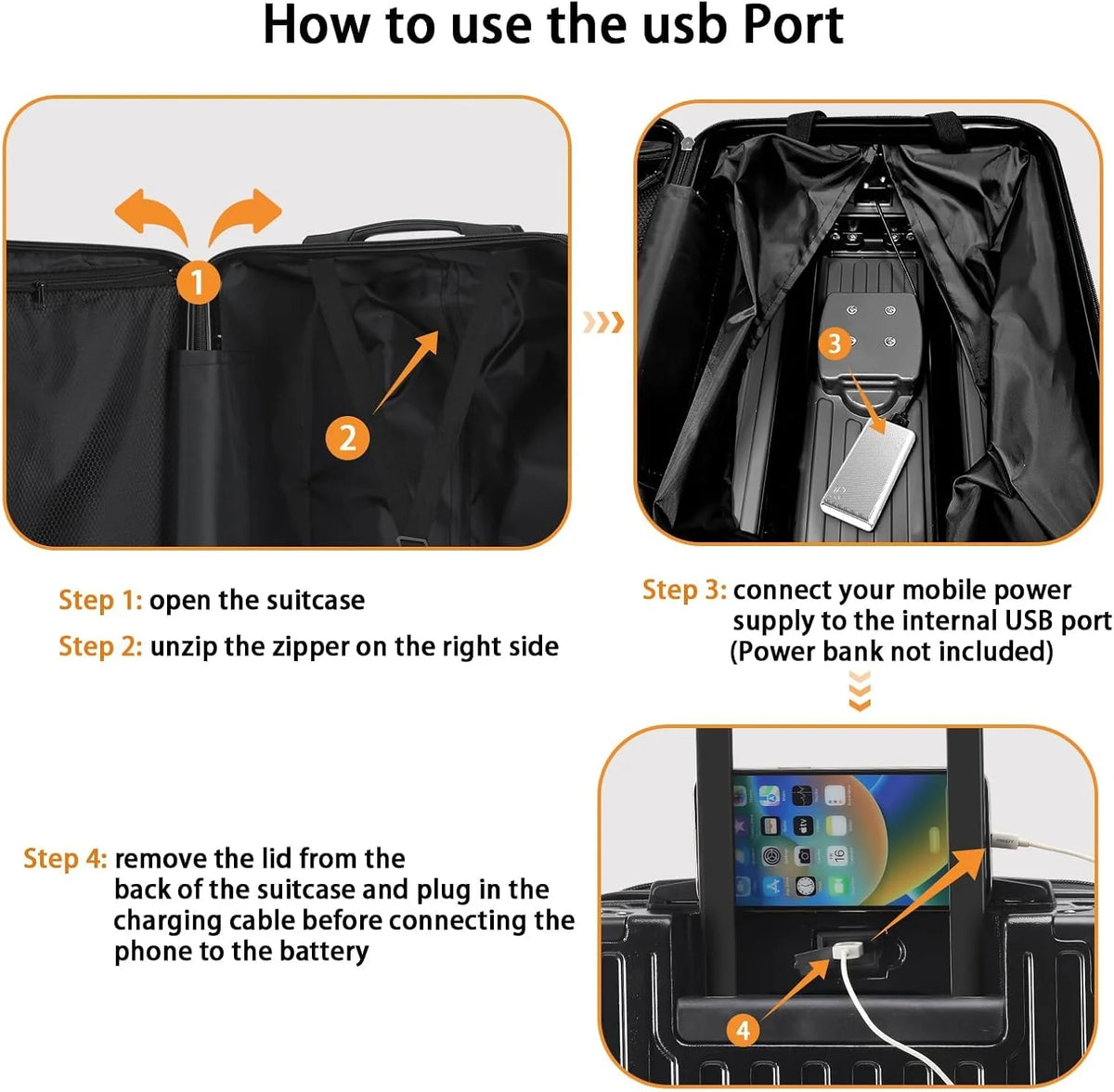 20 Inch Carry On Luggage With Cup Holder & USB Port, Airline Approved TSA-locked Luggage, Lightweight PC Material Travel Suitcase With 360�� Spinner Wheel