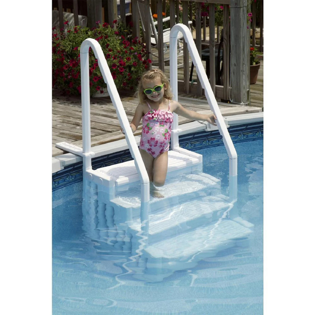 Blue Torrent Antigua Step Ladder with Handrails for Above Ground Pools, White