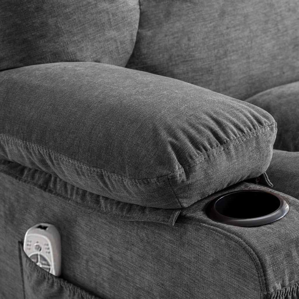 JONPONY Manual Recliner Chair with Heat Therapy and Massage Function, Heavy Duty Reclining Mechanism Massage Chair, Elderly Single Rocker Sofa with Cup Holders for Bedroom Home Theater,Grey