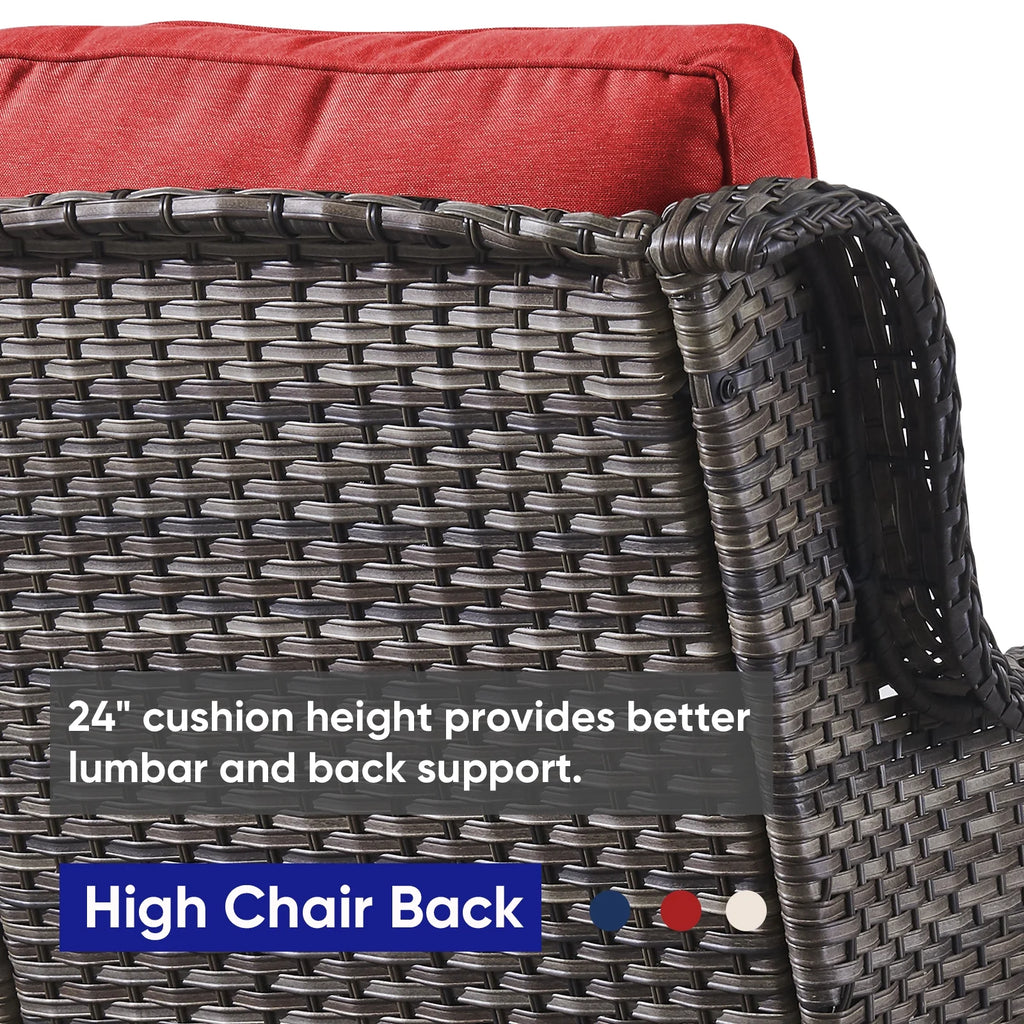 POCASSY 3 Piece Patio Set Outdoor Wicker Glider Rocking and Swivel Chairs with Cushions