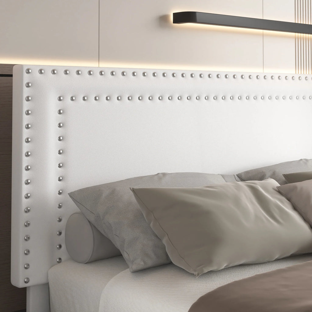 VECELO Full Bed Frame with 4 Storage Drawers (Wheeled) and Tufted Upholstered Adjustable Headboard Platform Bed, Beige
