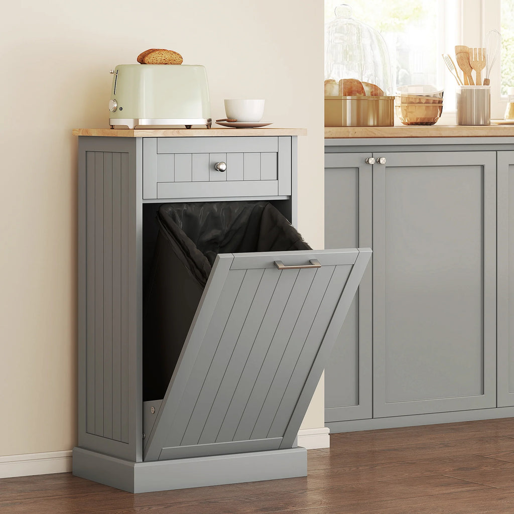 HOMCOM Kitchen Tilt Out Trash Bin Cabinet, Free Standing Recycling Cabinet