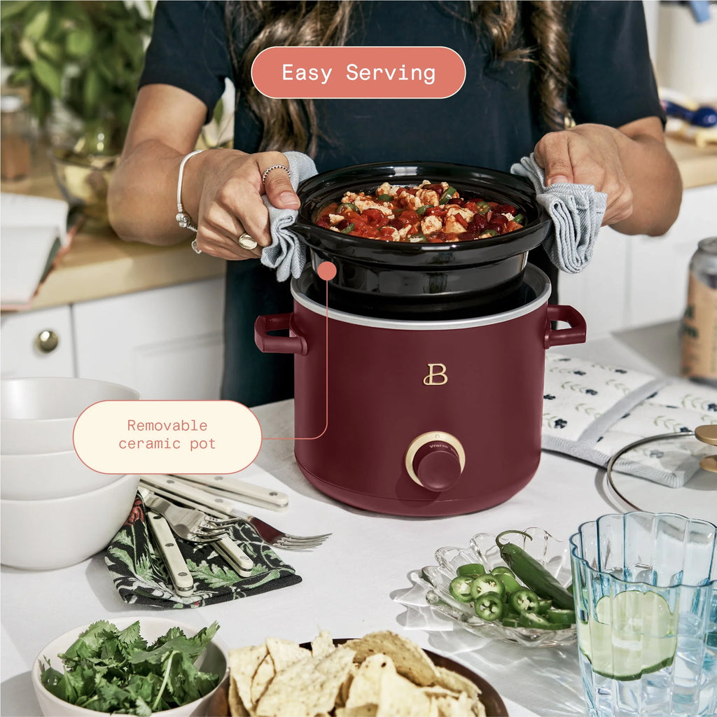 Beautiful 2 qt Slow Cooker Set, 2-Pack, White Icing and Merlot by Drew Barrymore, 19340, 100 W