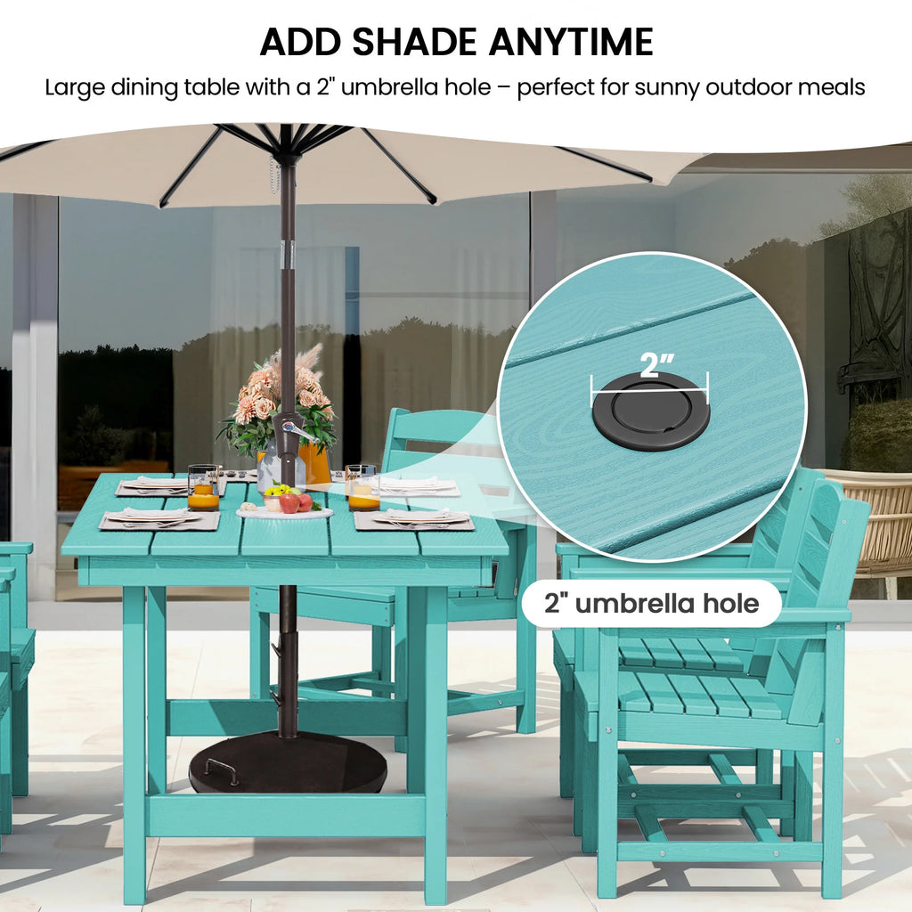 KINGYES 7-Piece Outdoor Dining Set, HDPE Patio Table and Chairs with Umbrella Hole, Gray