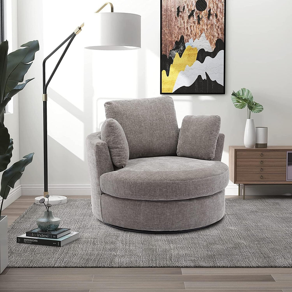 42" W Small Loveseat Sofa Couch, Swivel Barrel Chairs for Bedroom 360 Degree Swivel Accent Chairs for Living Room, Chenille Fabric Club Chair Chaises Lounges for Living Room/Office/Hotel, Grey