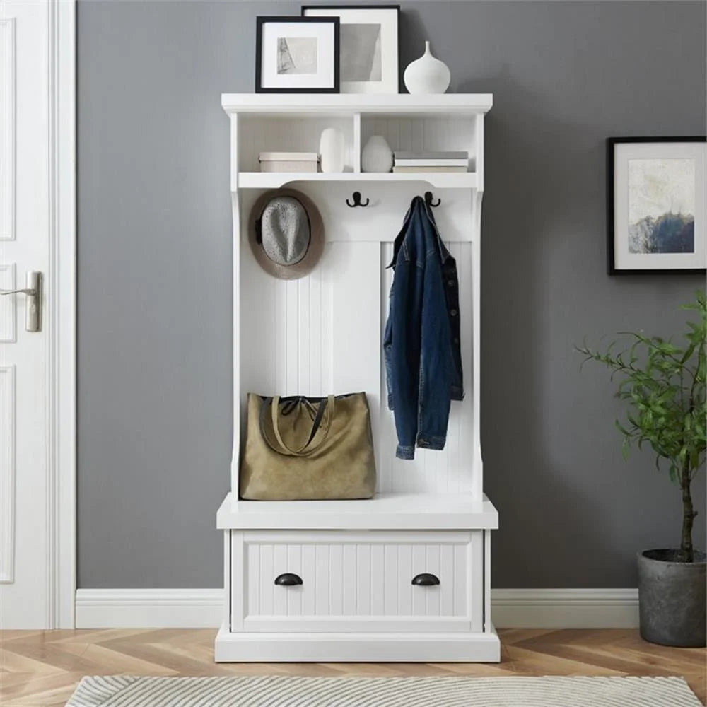 Crosley Furniture Shoreline Coastal MDF Wood Hall Tree in White