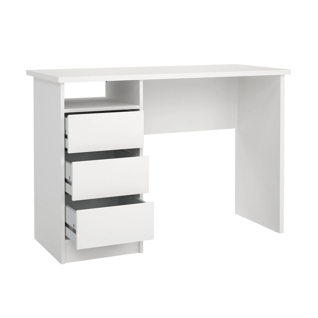 Tvilum Wes Writing Desk with 3 Storage Drawers and Open Shelf for Adults, White