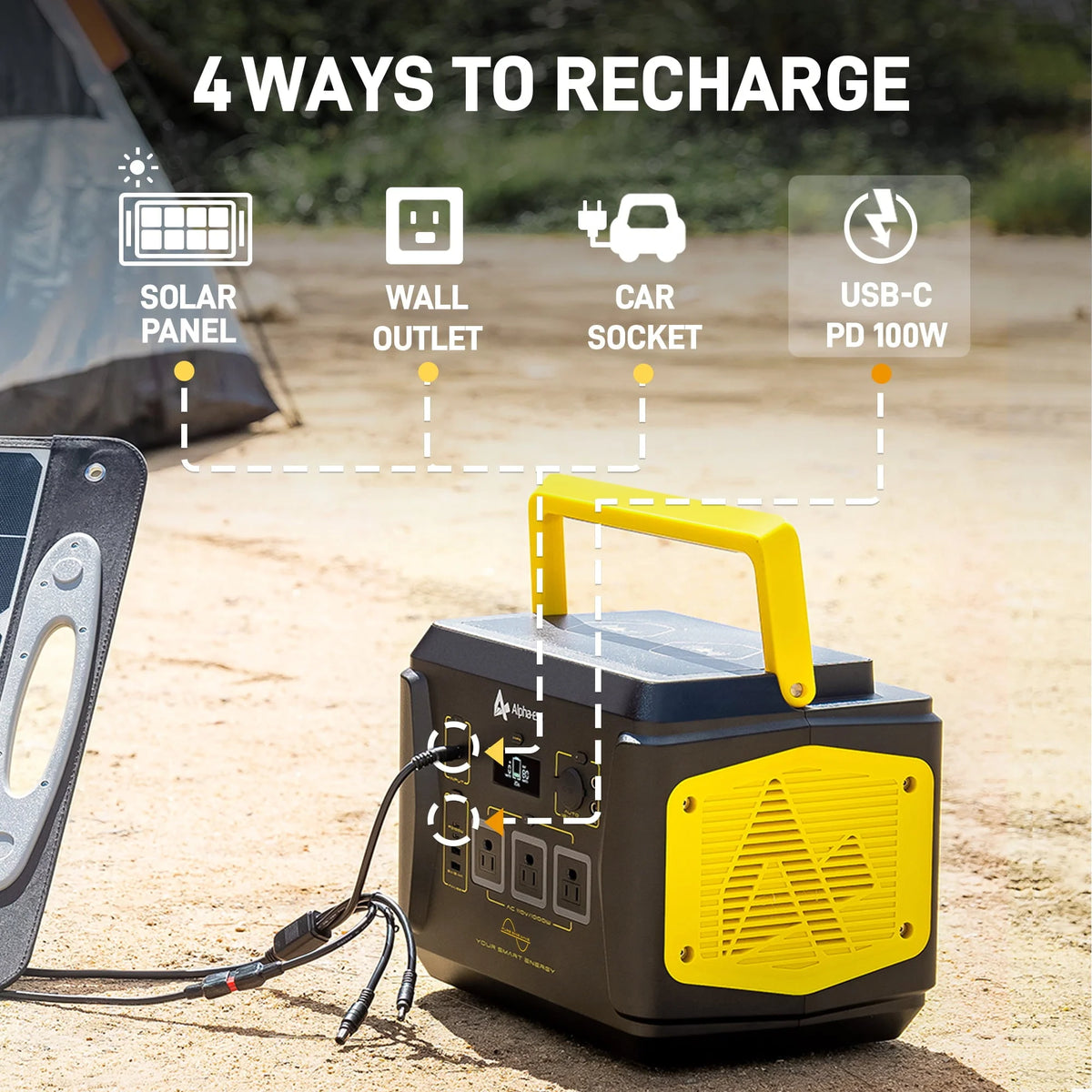 AlphaESS Portable Power Station 1000W, 1036Wh Solar Generator with 1000W AC Outputs (2000W Peak), Backup Power for Outdoor Camping, Home Use, Emergency