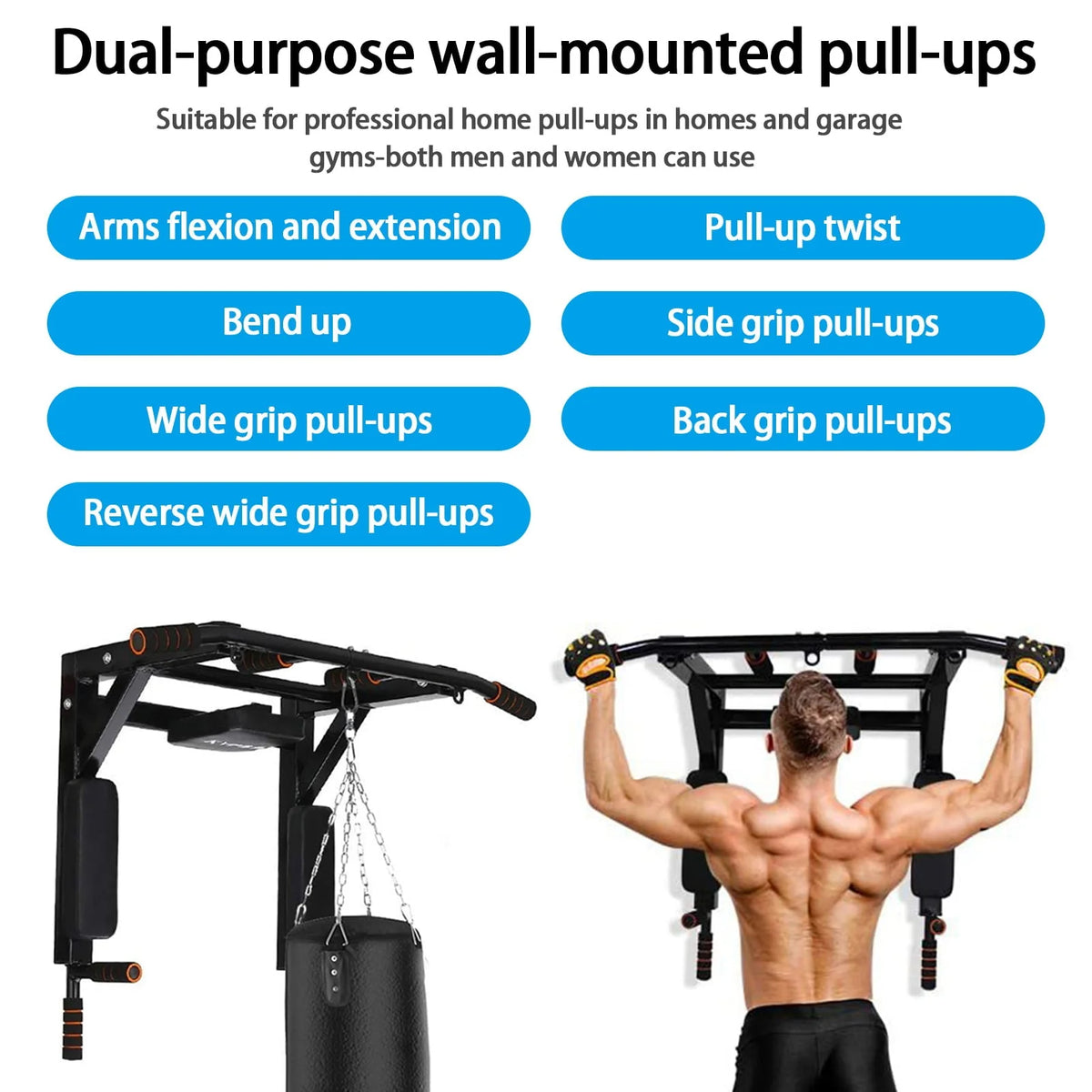 Dual-Use Wall-Mounted Pull-up Bar for Home Gym Strength Training Equipment Chin Up Steel Bar