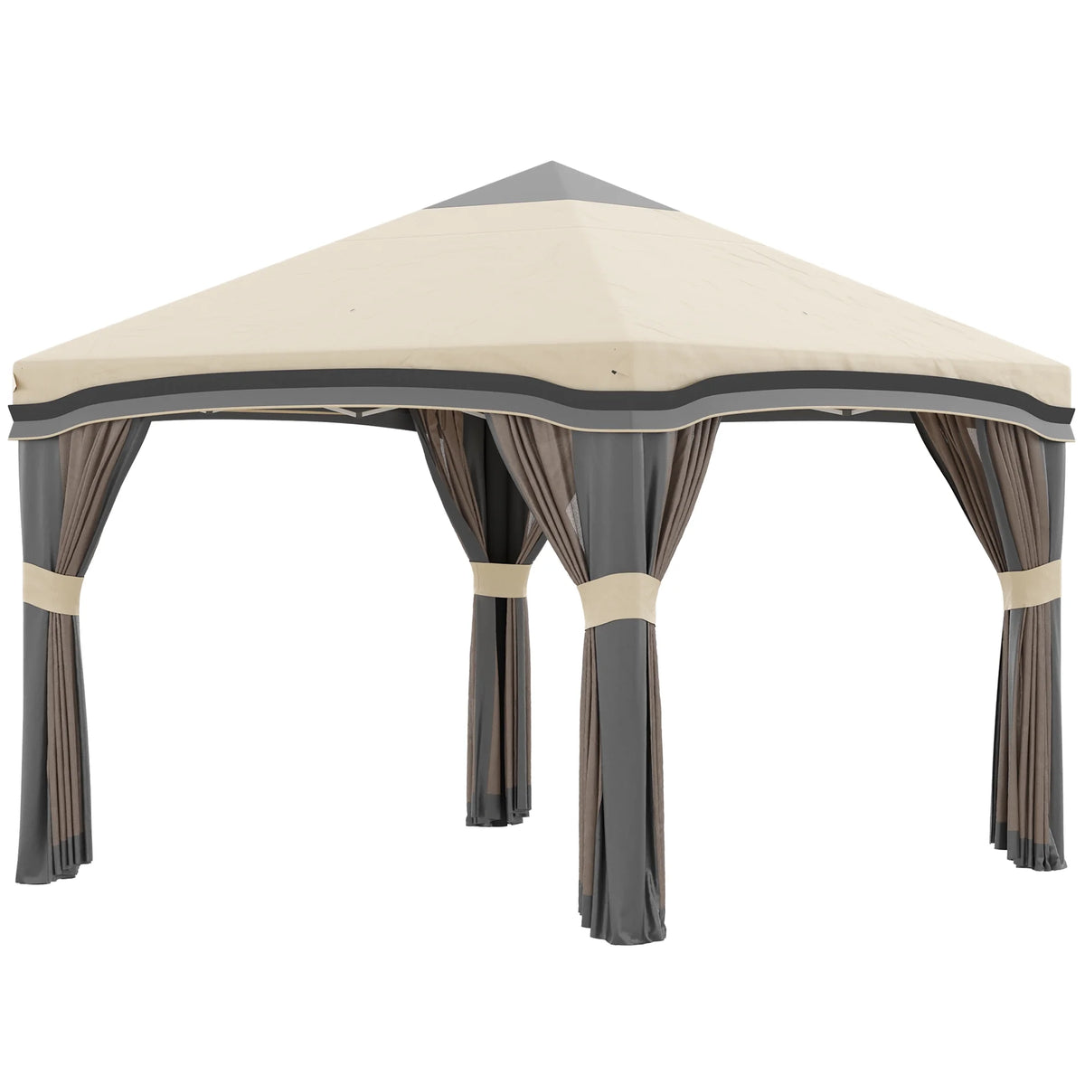 Outsunny 10' x 10' Pop Up Canopy with Nettings, Foldable Party Tent with Wheeled Carry Bag and 4 Sand Bags, Beige