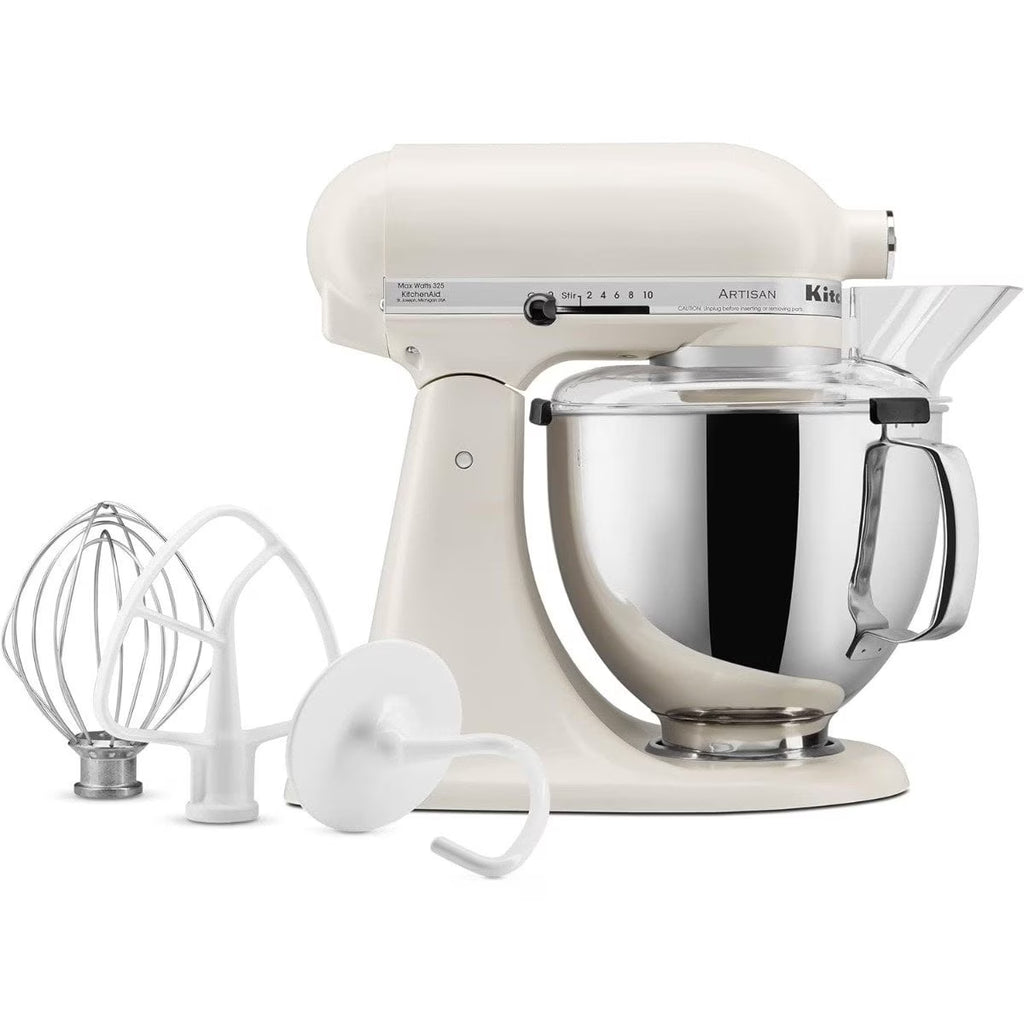 KitchenAid Artisan Series 5 qt Stand Mixer, Porcelain White with Flat Beater, Dough Hook, Whip