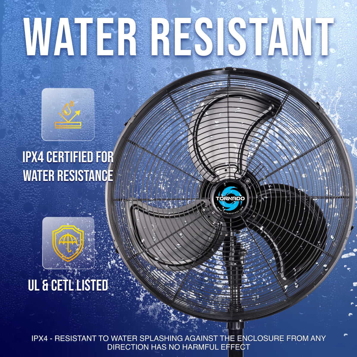 Tornado - 20 Inch High Velocity Metal Oscillating Pedestal Fan - Commercial, Industrial Use Water-Resistant