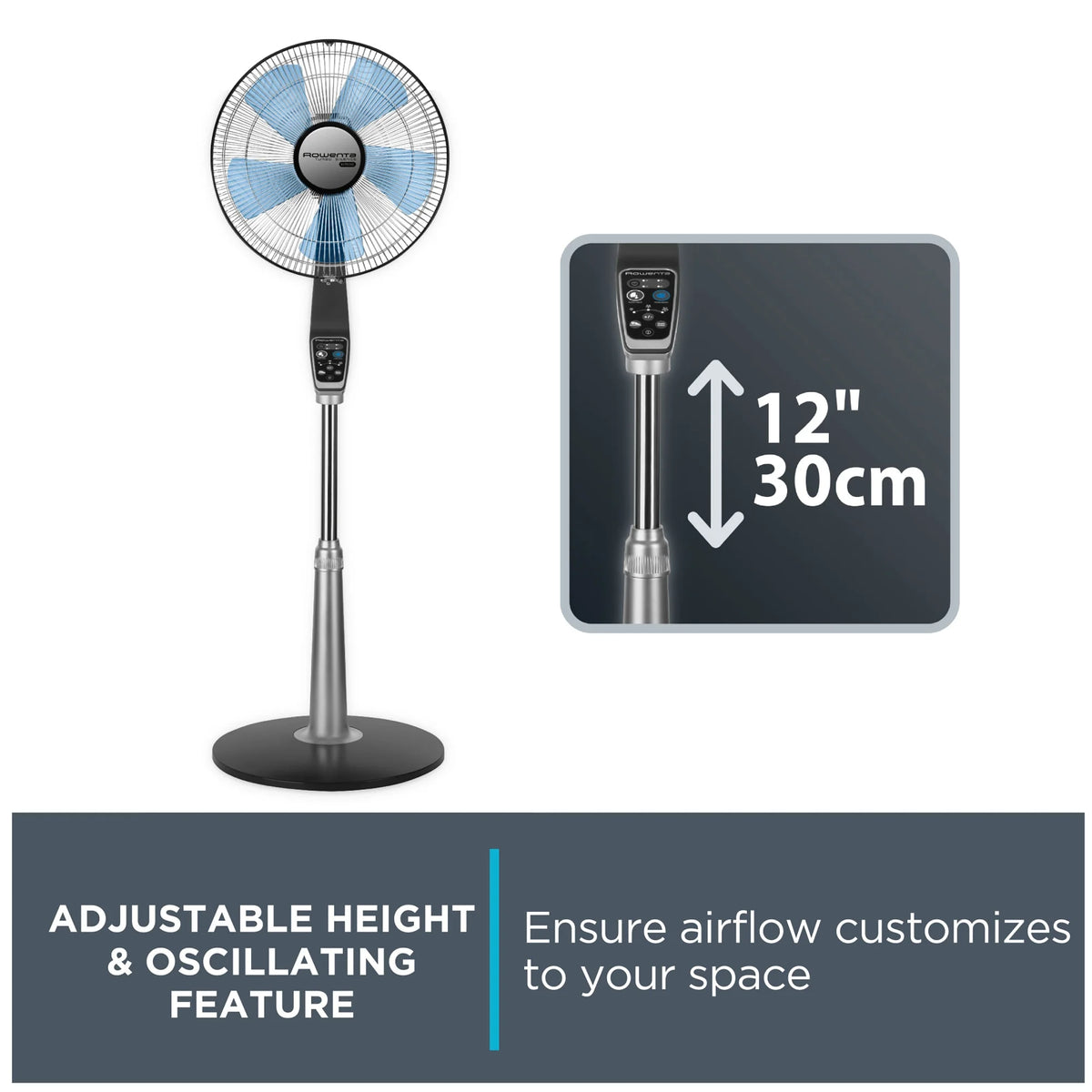 Rowenta Turbo Silence Standing Floor Fan with Remote, 53 Inch, Portable, 5 Speeds, VU5670