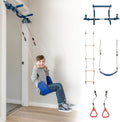 Gym1 - Deluxe Indoor Doorway Gym for Kids Playground Set - All in One Gym Set - Four Ways of Fun: Blue Indoor Swing, Plastic Rings, Climbing Ladder, and Pull Up Bar