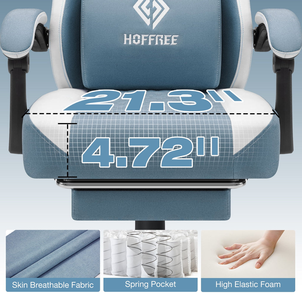Hoffree Gaming Chair with Massage Fabric Office Chair with footrest for Adults, Ergonomic Gamer Chair with Headrest and Lumbar Support for Office Gaming, 440 LBS