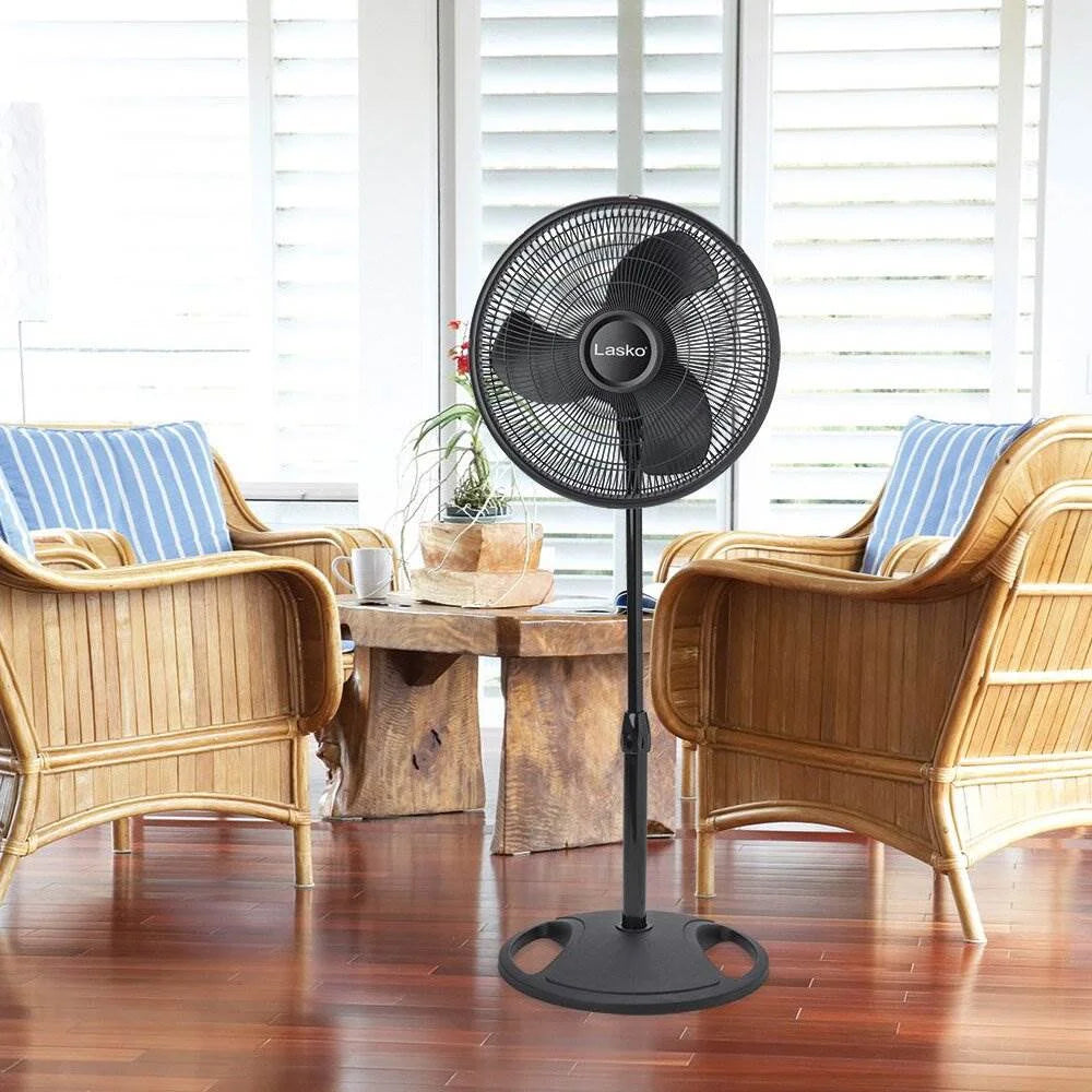 Lasko 16" Oscillating 3 Speed Adjustable Pedestal Stand Fan, Black (2 Pack)