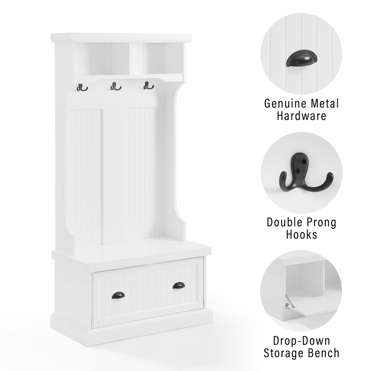 Crosley Furniture Shoreline Coastal MDF Wood Hall Tree in White
