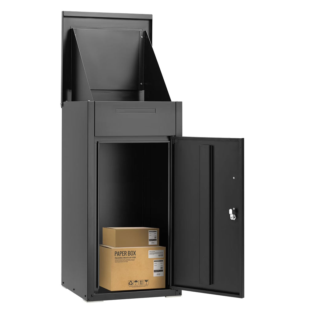 AECOJOY Package Delivery Boxes for Outside Parcel Drop Box Outdoor Storage Box Wall Mounted Express Mail Package Delivery Box 17" x 16" x 38.3" Black
