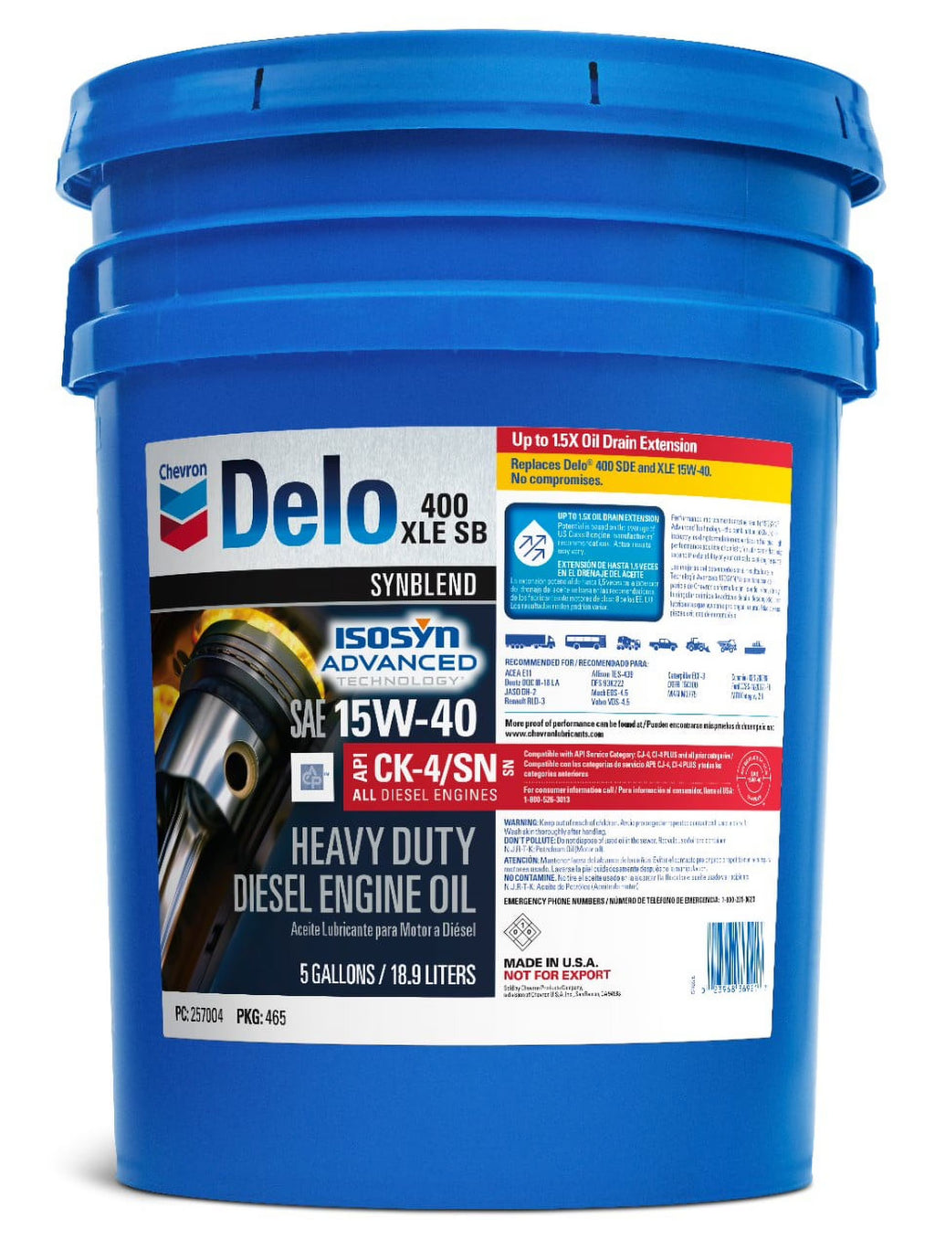 Delo 400 XLE SB Synthetic Blend SAE 15W-40 Heavy-Duty Diesel Motor Oil 5 Gallon