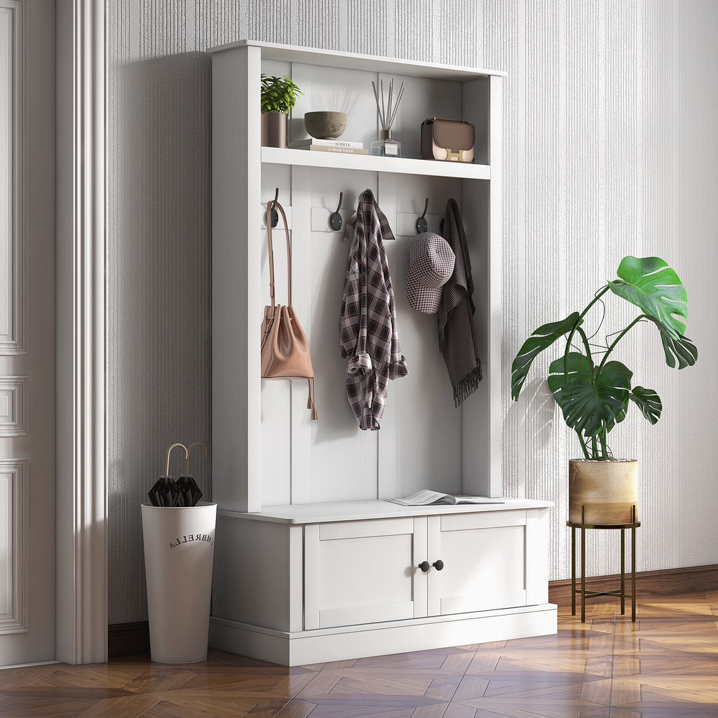HOMCOM Hall Tree, Entryway Bench w/ Coat Rack, Shoe Cabinet, Black