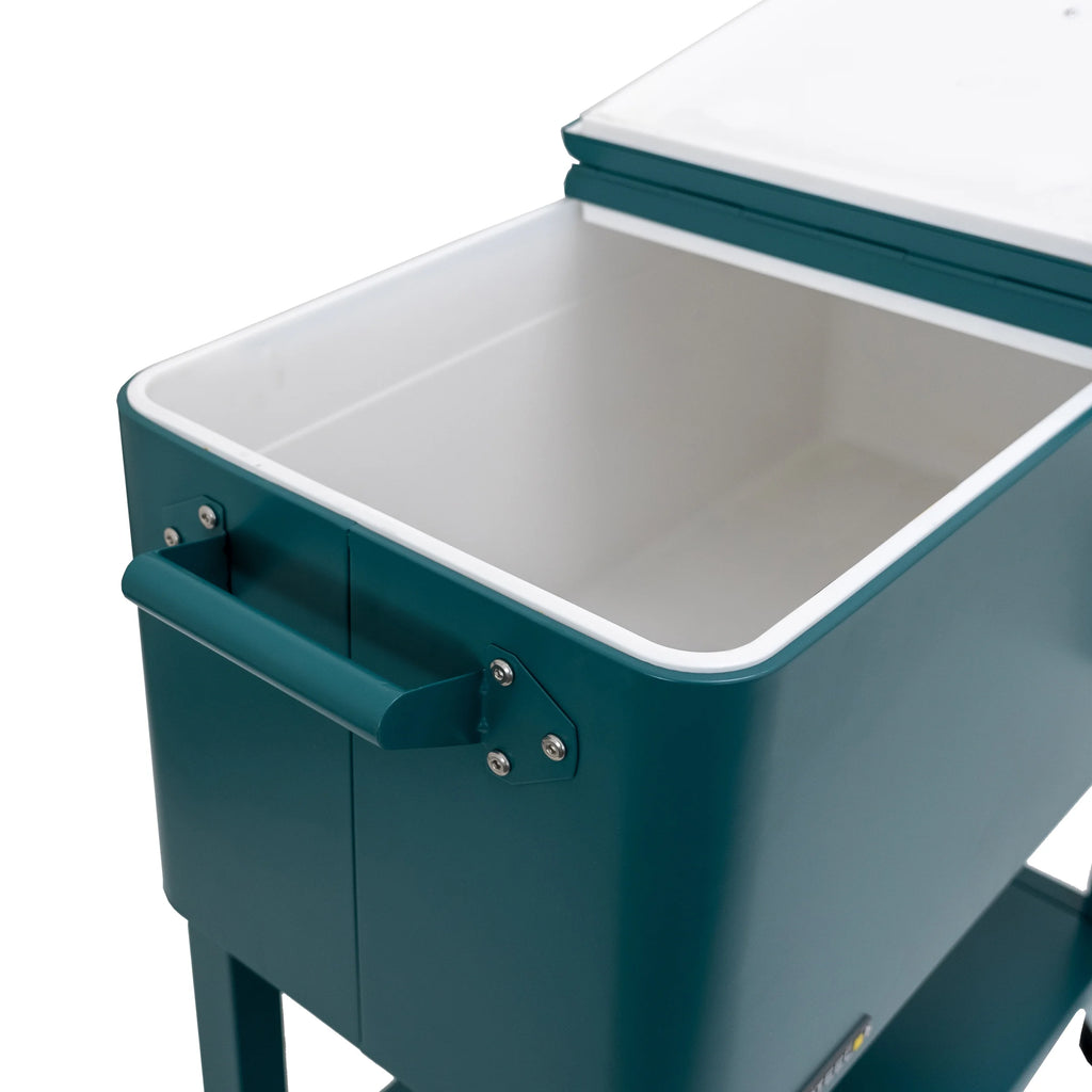 Permasteel 80-Qt Outdoor Steel Patio Cooler with Removable Basin, Rolling Cooler with Wheels, Teal Green