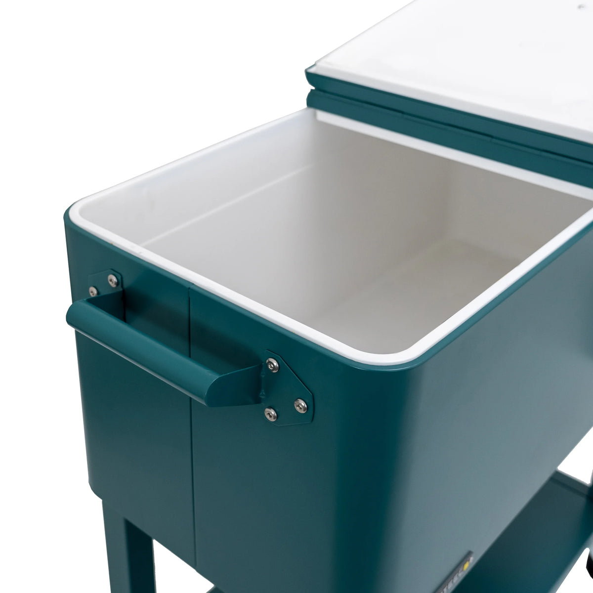 Permasteel 80-Qt Outdoor Steel Patio Cooler with Removable Basin, Rolling Cooler with Wheels, Teal Green