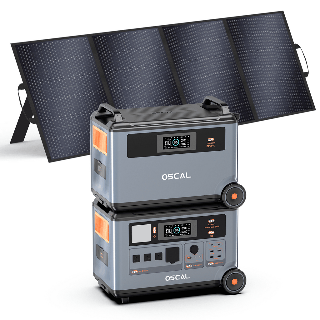OSCAL PowerMax 6000 Portable Power Station, 3600Wh LiFePO4 Battery with 6000W Output, BP3600 Expansion Battery & 200W Solar Panels, Solar Generator for Camping, Home, Outdoor, Emergency Use