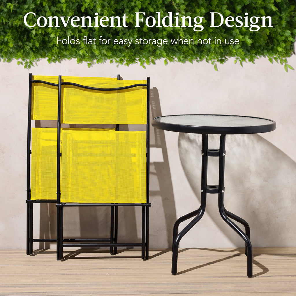 Best Choice Products 3-Piece Patio Bistro Dining Furniture Set w/ Glass Tabletop, Folding Chairs - Gray