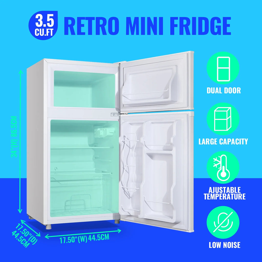 Tacool 3.5 Cu.ft Retro Mini Fridge with Freezer, 2 Door Small Refrigerator with 7 Adjustable Thermostat for Home, Blue