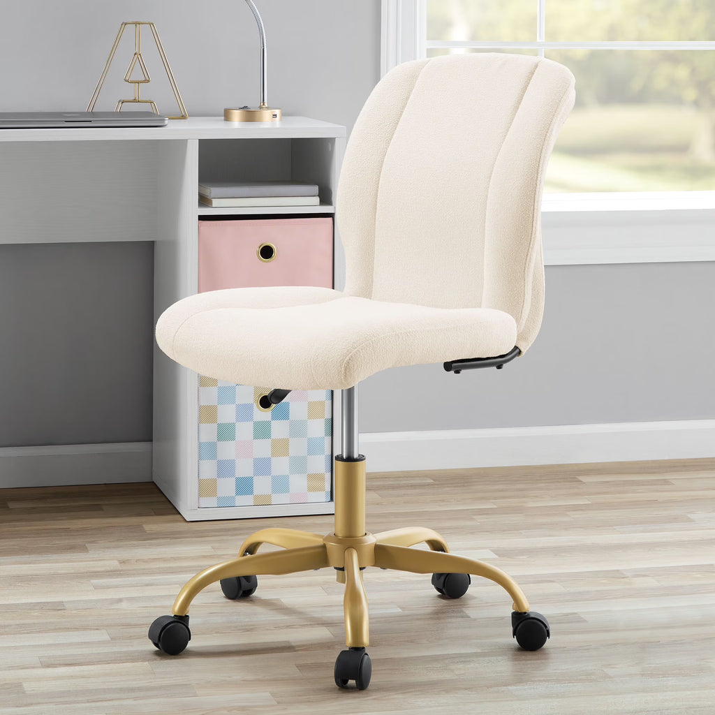 Mainstays Boucl�� Armless Office Chair for Adults and Teens, Cream