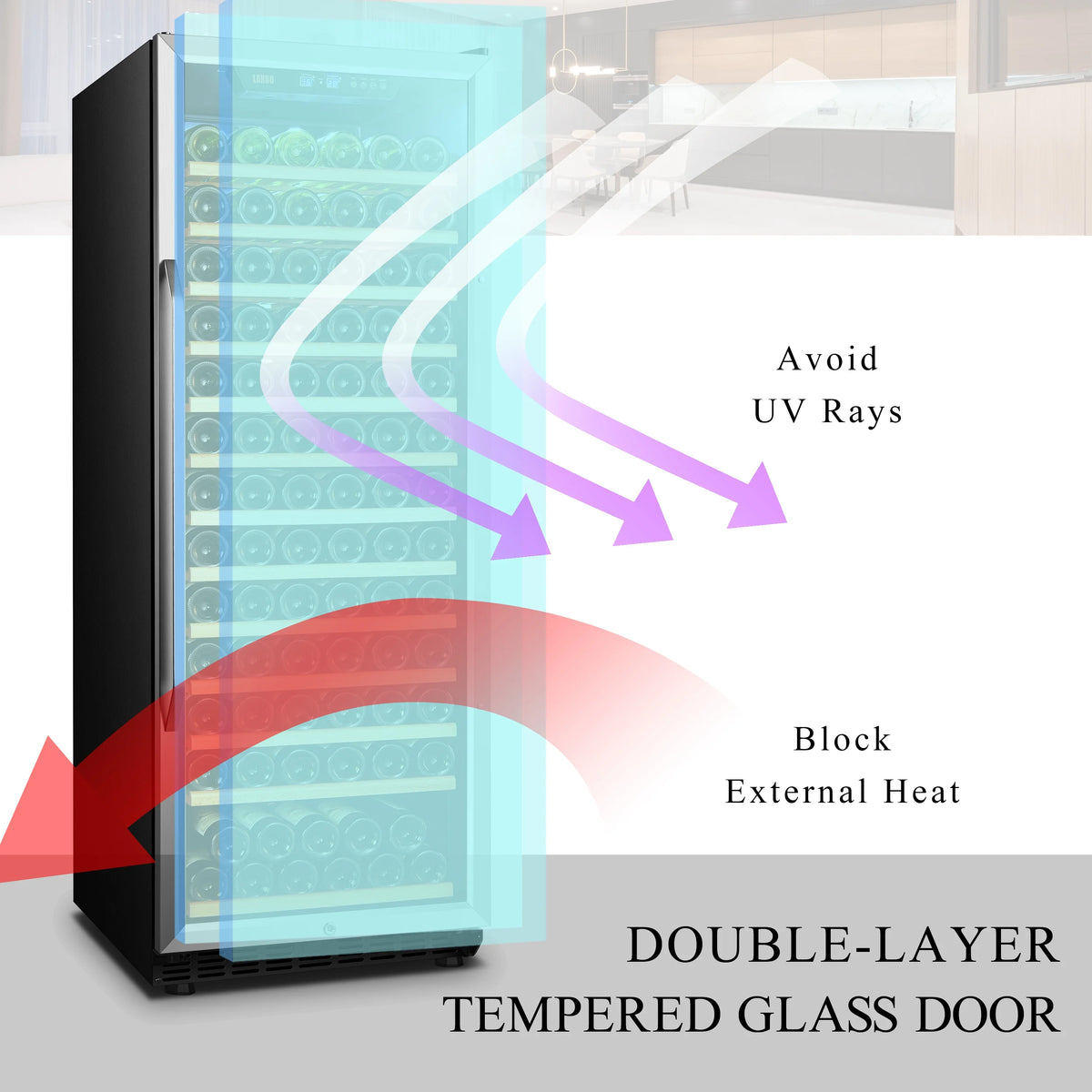 Lanbo 165 Bottle Built-in Black Single Zone Wine Cooler 24 inch Width