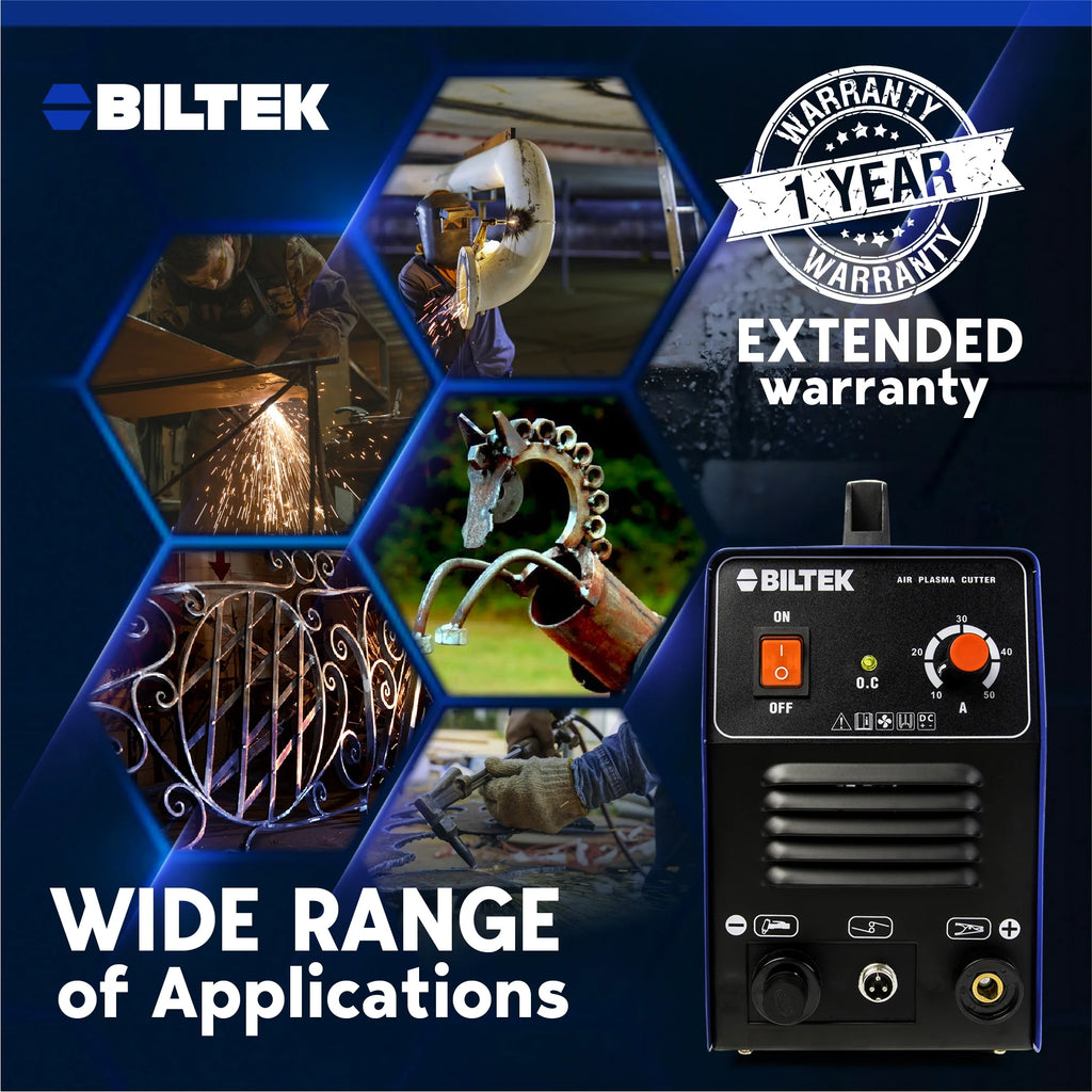 Biltek Plasma Cutter 50A Dual Voltage 110V/220V Cutting Torch Kit, 1/2 Inch, IGBT Technology, Portable Plasma Cutter Machine, Metal Cutter for Steel, Copper, Aluminum, Brass and Other Metals