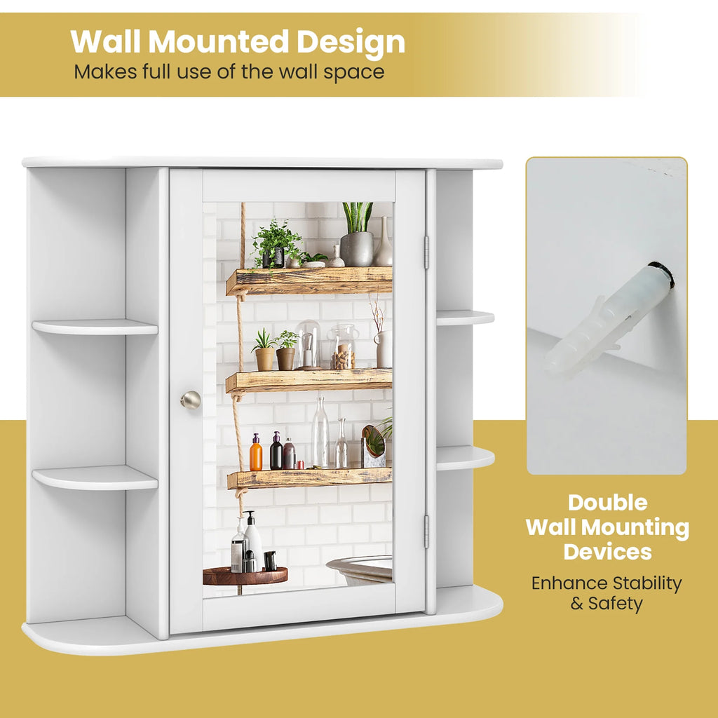 Gymax Bathroom White finish Multipurpose Mount Wall Surface Storage Cabinet Mirror