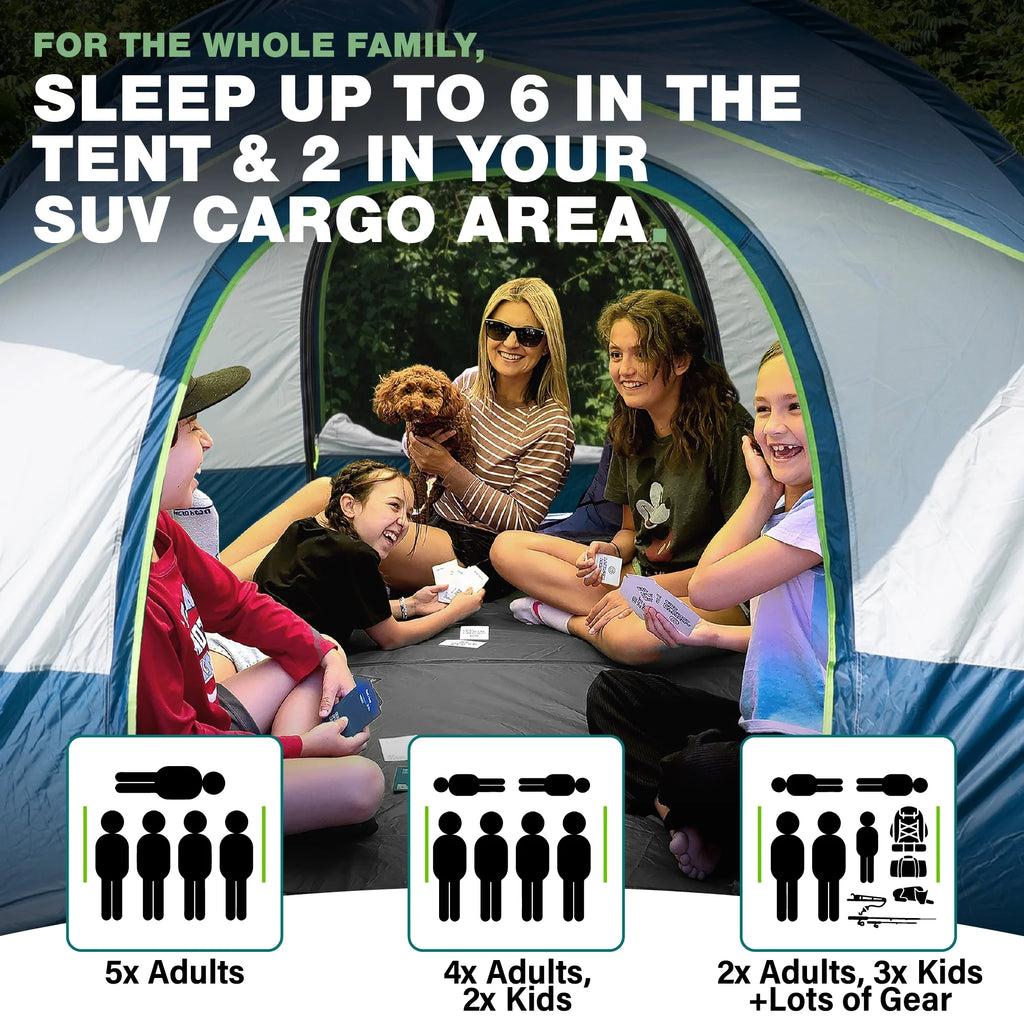 NEH Universal SUV Camping Tent - Up to 8-Person Sleeping Capacity, Includes Rainfly and Storage Bag - Car Tent, Tailgate Tent, Glamping Tent - 8'W x 8'L x 7.2'H Gray and Blue