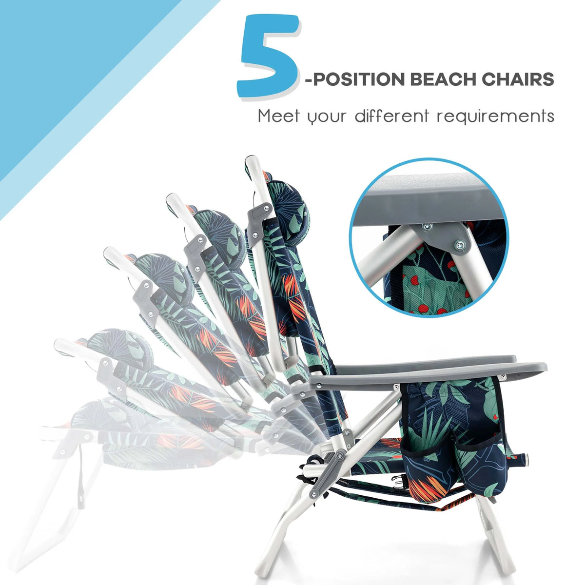 Costway 2-Pack Folding Backpack Beach Chair Table Set 5-Position Outdoor Reclining Chair Pink