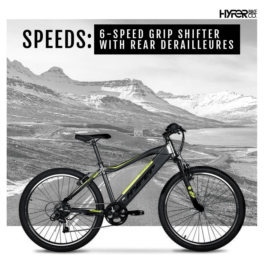 Hyper Bicycles 26" 36V Electric Mountain Bike for Adults, Pedal-Assist, 250W E-Bike Motor, Black